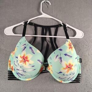 Pink Victoria Secret Womens 36DD Mint Floral Push Up Bra Strappy Back